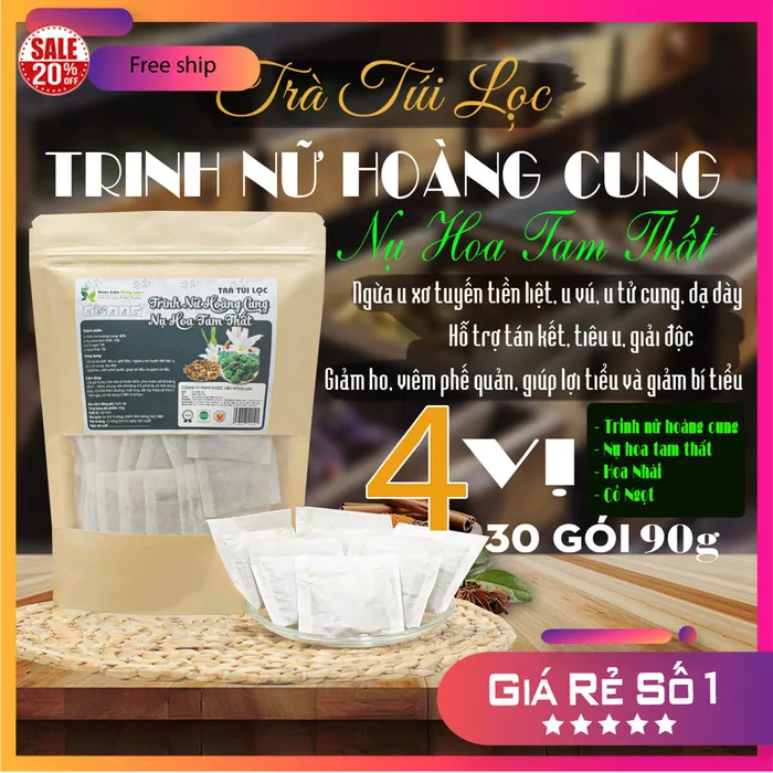Trà Túi Lọc Trinh Nữ Hoàng Cung & Nụ Tam Thất gói 90g [Hỗ trợ tán kết, tiêu u, giải độc, Ngừa u xơ tuyến tiền liệt, u vú, u tử cung, dạ dày, Giảm ho, viêm phế quản, giúp lợi tiểu và giảm bí tiểu]