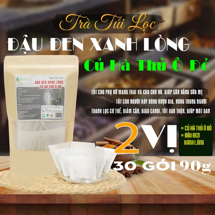 Trà Túi Lọc Đậu Đen Xanh Lòng & Củ Hà Thủ Ô Đỏ gói 90g (30 góix3g) | Dược Liệu Hồng Lan 2