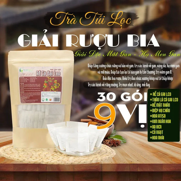 Trà Túi Lọc Rễ Cà Gai Leo 9 vị gói 90g [Giải độc bia rượu, tăng cường chức năng và bảo vệ gan, trị các bệnh về gan, vàng da, hạ men gan và mỡ máu, Giúp tái tạo lại tế bào gan bị tổn thương, kìm hãm sự phát triển viêm gan B] 2