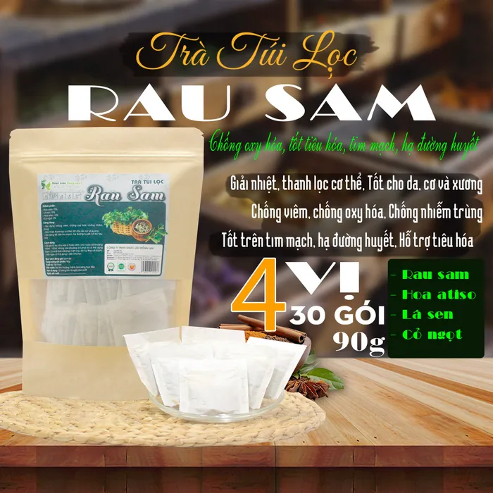 Trà Túi Lọc Cây Rau Sam Hoa Atiso, Lá Sen, Cỏ Ngọt gói 90g (30 góix3g) | Dược Liệu Hồng Lan 2