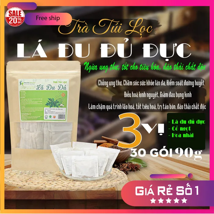 Trà Túi Lọc Lá Đu Đủ Đực 90g (30 gói x 3g) Trà Hồng Lan