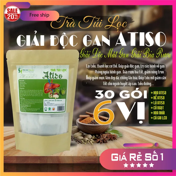 Trà Túi Lọc giải độc gan Atiso 90g (30 gói x 3g) - Dược Liệu Hồng Lan