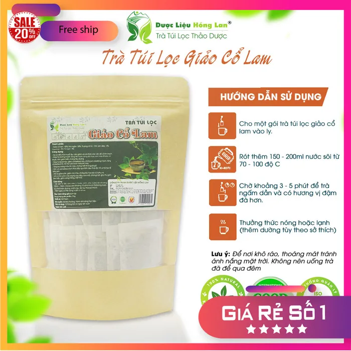 Trà Túi Lọc giúp Hạ Và Ổn Định Huyết Áp Giảo Cổ Lam 6 vị 90g (30 gói x 3g) Dược Liệu Hồng Lan 1