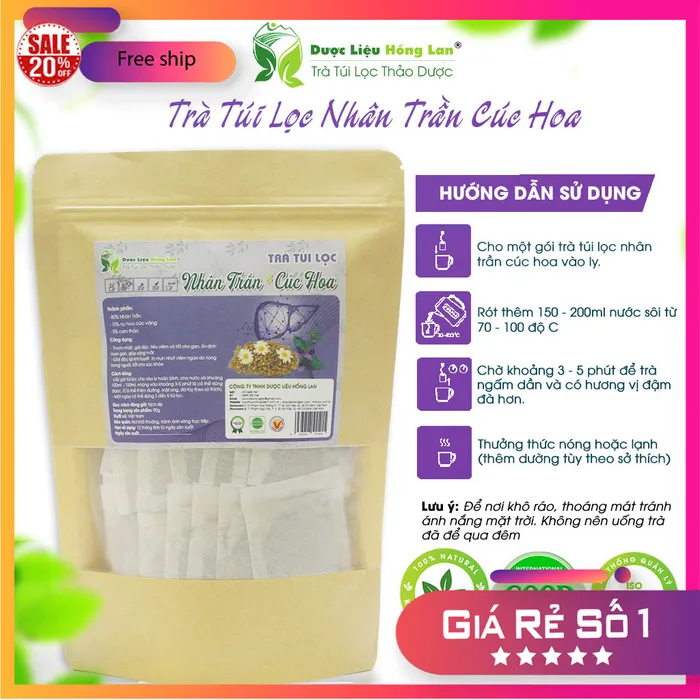 Trà Túi Lọc Nhân Trần - Cam Thảo - Hoa Cúc Vàng 90g (30 gói x 3g) Hồng Lan 1