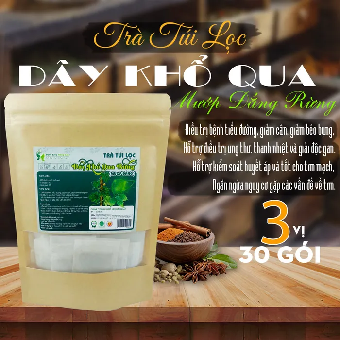 Trà Túi Lọc Dây Mướp Đắng (Khổ Qua) Rừng 90g (30 gói x 3g) Hồng Lan [Hỗ trợ điều trị bệnh tiểu đường, giảm cân, giảm béo bụng, hỗ trợ điều trị ung thư, thanh nhiệt và giải độc gan,] 3