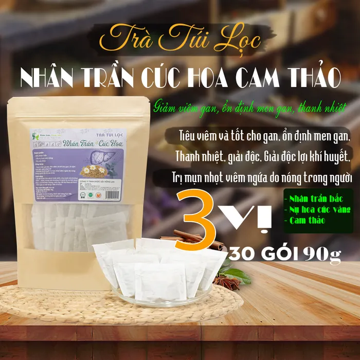 Trà Túi Lọc Nhân Trần - Cam Thảo - Hoa Cúc Vàng 90g (30 gói x 3g) Hồng Lan 3
