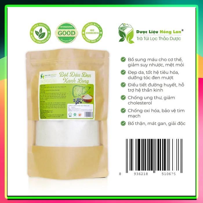 Bột  Đậu Đen Xanh Lòng nguyên chất gói 100g - Dược Liệu Hồng Lan
