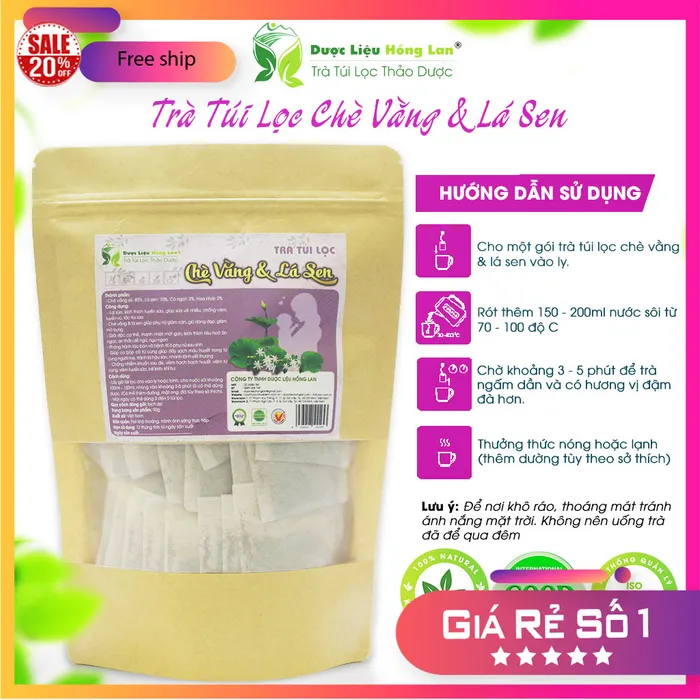 Trà Túi Lọc Chè Vằng & Lá Sen Bịch 90g (30 túi lọc x 3g) - Dược Liệu Hông Lan 2