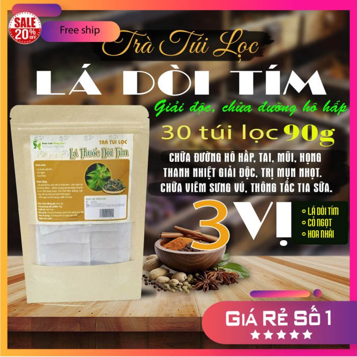 Trà Túi Lọc Cây Thuốc Dòi Tím Bịch 90g (30 túi lọc x 3g) Dược Liệu Hồng Lan