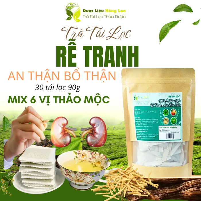 Trà Rễ Tranh mix 6 vị giúp Bổ Thận - Lọc Thận - Tốt cho Thận túi zip 90g (30 túi lọc x 3g) - Dược Liệu Hồng Lan