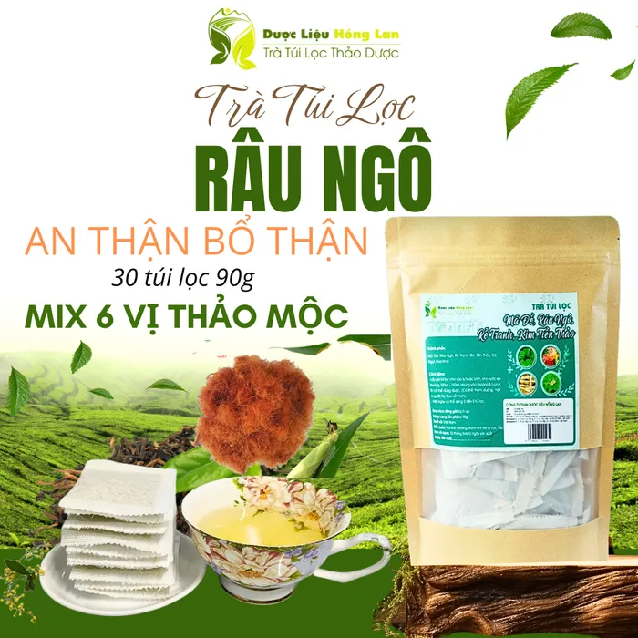 Trà Râu Ngô mix 6 vị giúp Bổ Thận - Lọc Thận - Tốt cho Thận túi zip 90g (30 túi lọc x 3g) - Dược Liệu Hồng Lan