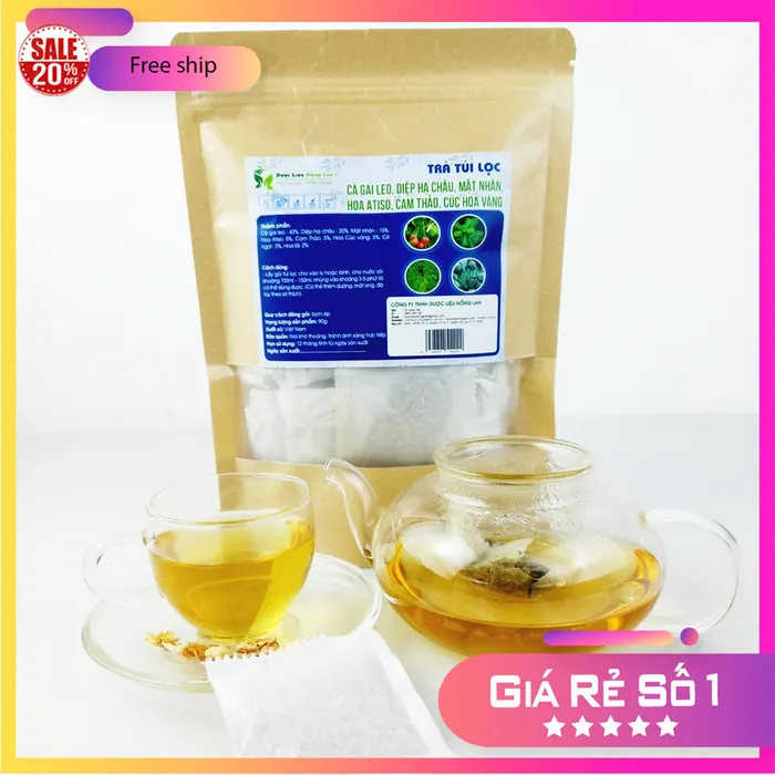 Trà Lá Chó Đẻ Răng Cưa mix 8 vị Thải Độc Mát Gan 90g - Dược Liệu Hồng Lan 5