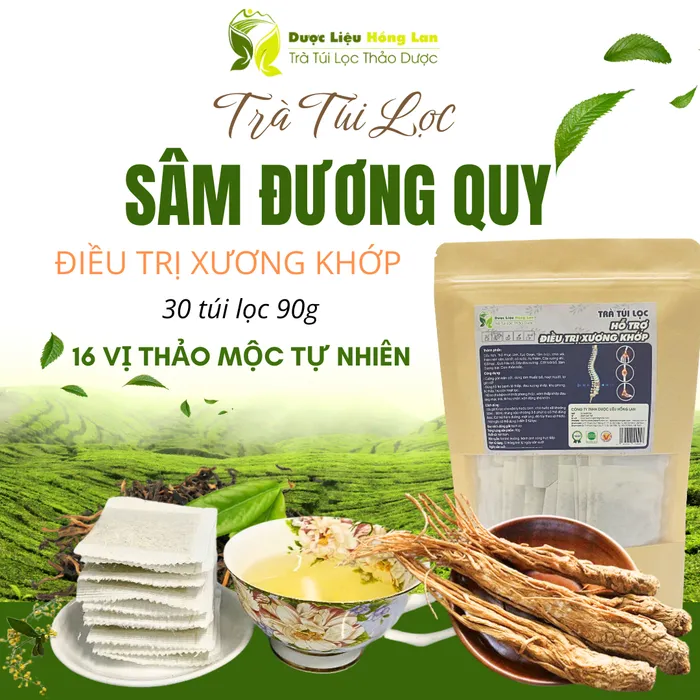 Trà Sâm Đương Quy mix 16 vị hỗ trợ điều trị Xương Khớp 90g (30 túi lọc x 3g) - Trà Túi Lọc Hồng Lan 