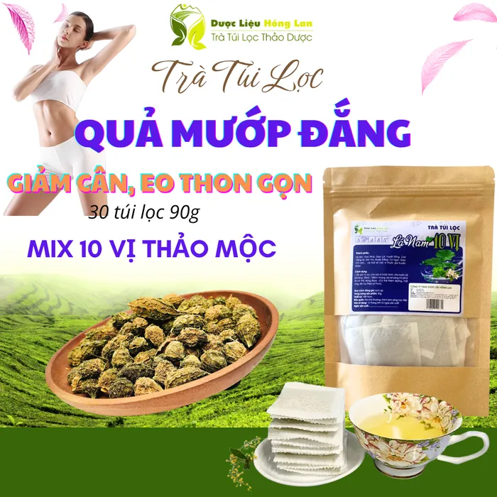 Trà Quả Mướp Đắng mix 10 vị giảm cân 90g (30 gói x 3g) - Dược Liệu Hồng Lan